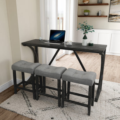Bar Table Set with Power Outlet, Bar Table and Chairs Set, 4 Piece Dining Table Set, Industrial Breakfast Table Set, for Living Room, Dining Room, Game Room