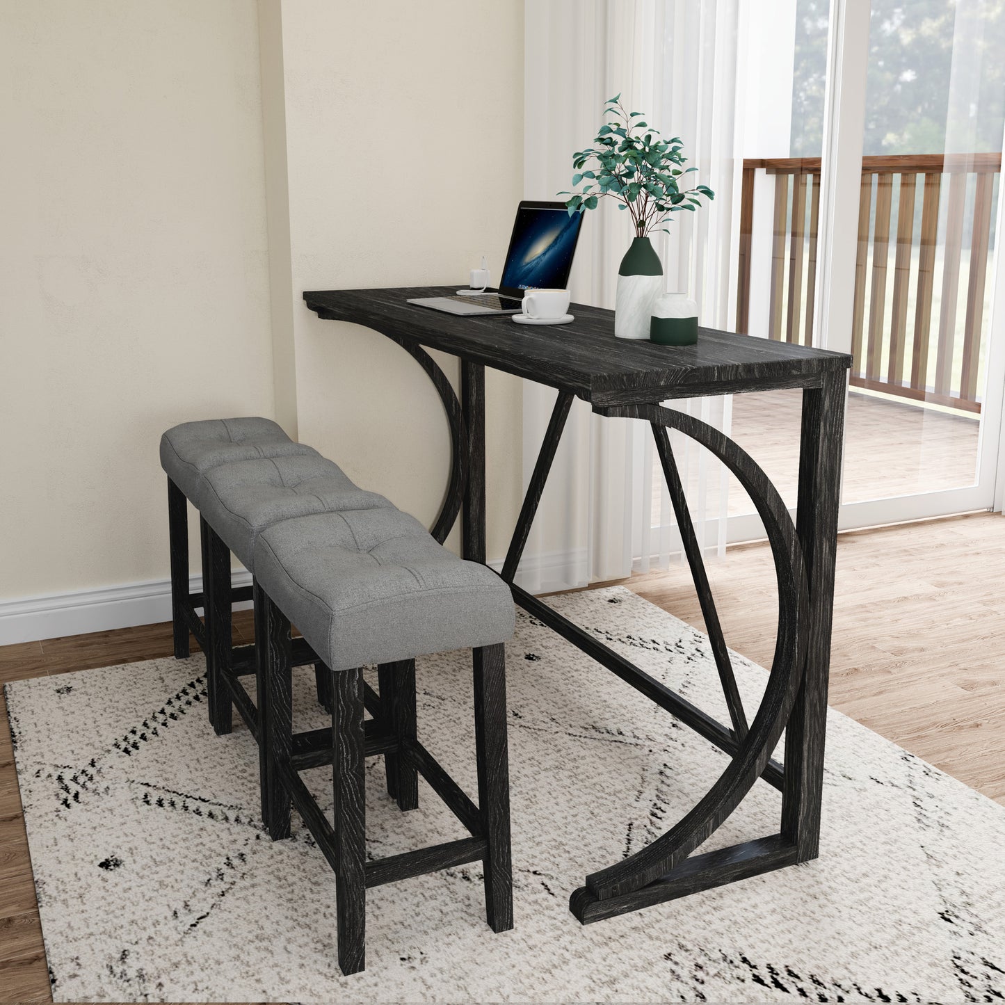 Bar Table Set with Power Outlet, Bar Table and Chairs Set, 4 Piece Dining Table Set, Industrial Breakfast Table Set, for Living Room, Dining Room, Game Room