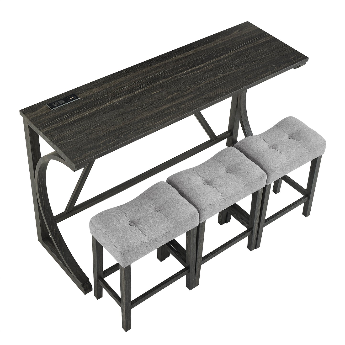 Bar Table Set with Power Outlet, Bar Table and Chairs Set, 4 Piece Dining Table Set, Industrial Breakfast Table Set, for Living Room, Dining Room, Game Room