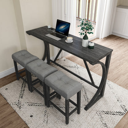 Bar Table Set with Power Outlet, Bar Table and Chairs Set, 4 Piece Dining Table Set, Industrial Breakfast Table Set, for Living Room, Dining Room, Game Room