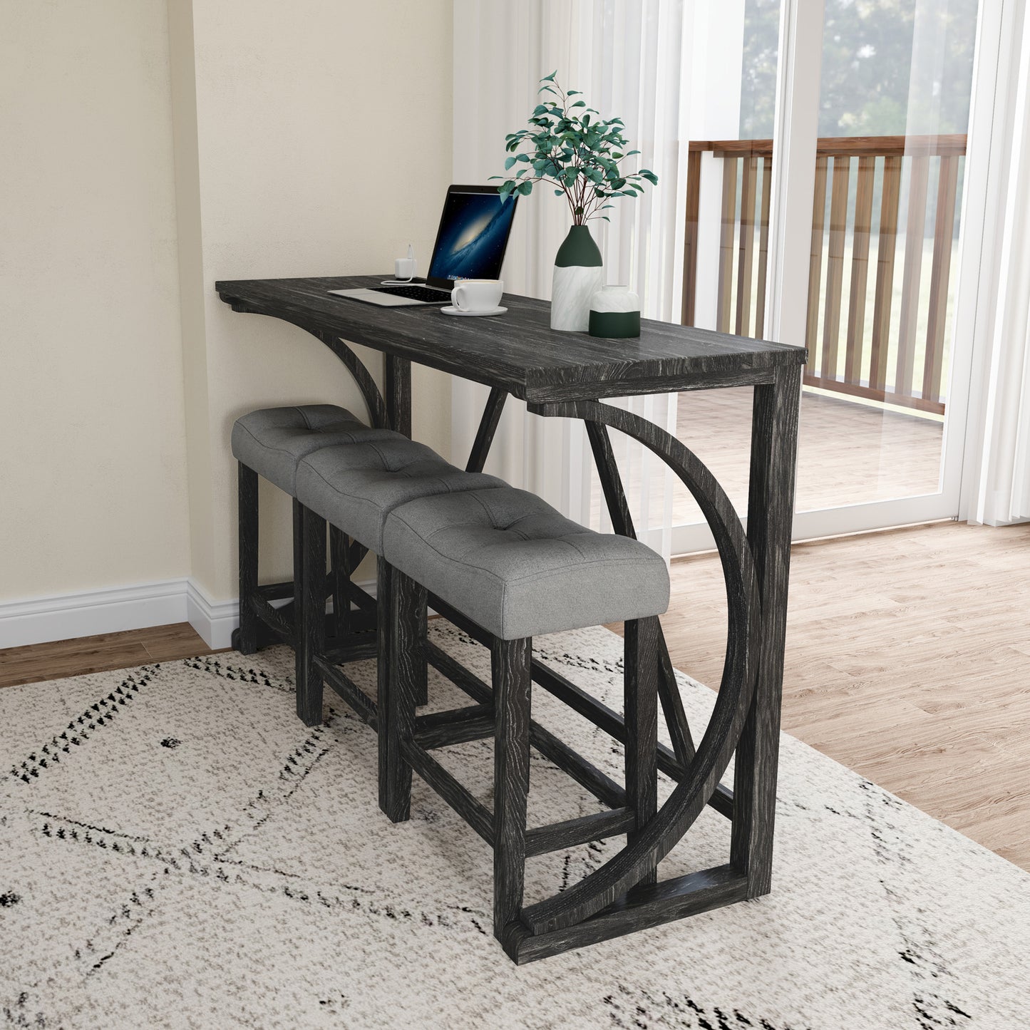 Bar Table Set with Power Outlet, Bar Table and Chairs Set, 4 Piece Dining Table Set, Industrial Breakfast Table Set, for Living Room, Dining Room, Game Room