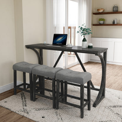 Bar Table Set with Power Outlet, Bar Table and Chairs Set, 4 Piece Dining Table Set, Industrial Breakfast Table Set, for Living Room, Dining Room, Game Room
