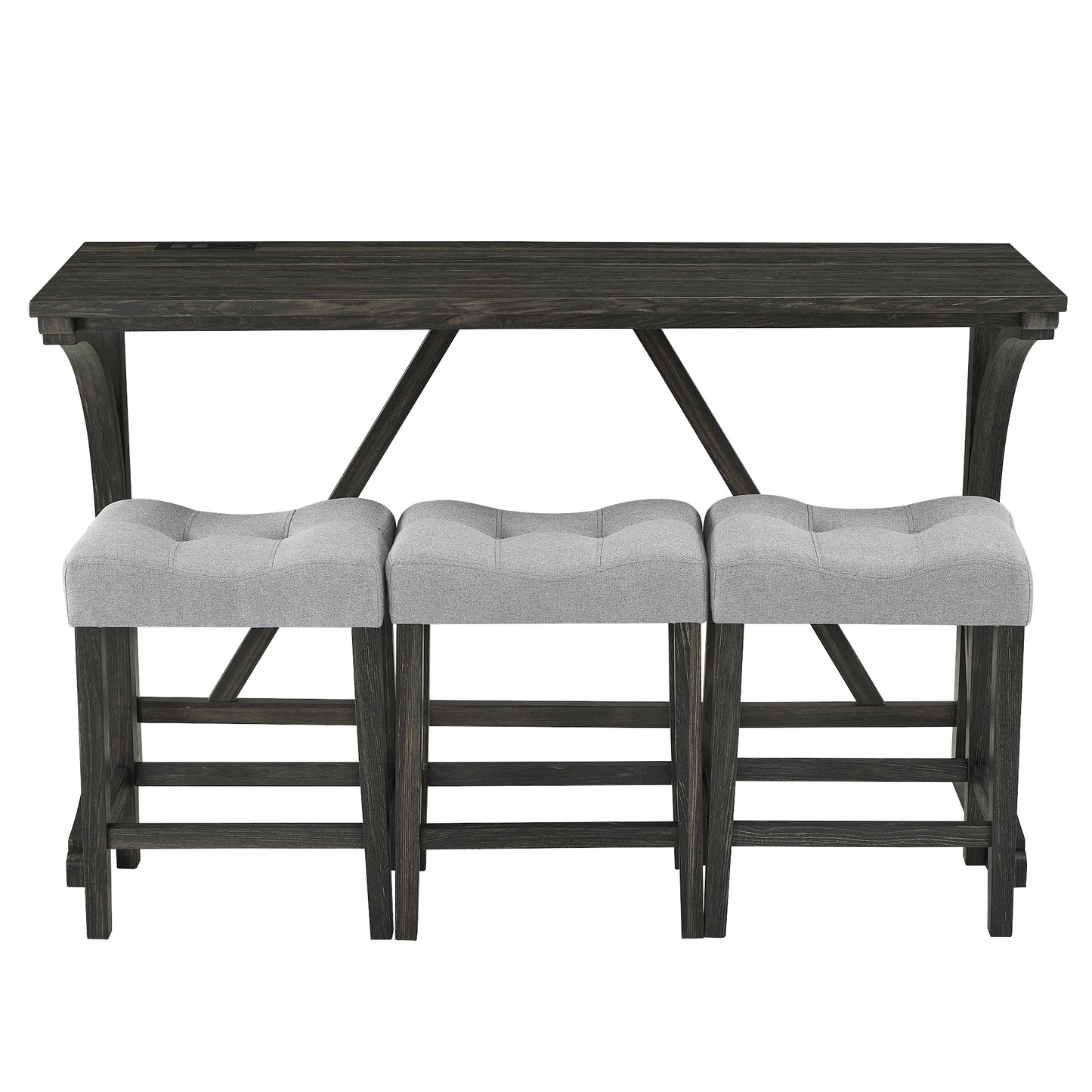 Bar Table Set with Power Outlet, Bar Table and Chairs Set, 4 Piece Dining Table Set, Industrial Breakfast Table Set, for Living Room, Dining Room, Game Room