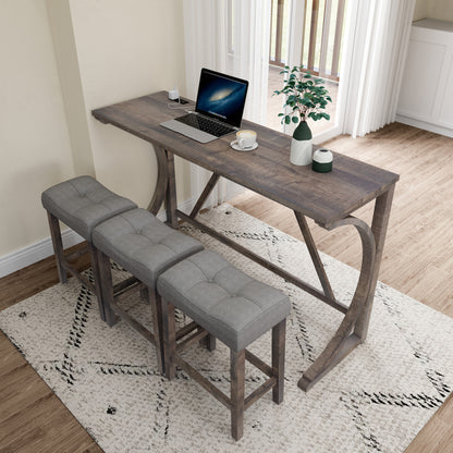 Bar Table Set with Power Outlet, Bar Table and Chairs Set, 4 Piece Dining Table Set, Industrial Breakfast Table Set, for Living Room, Dining Room, Game Room