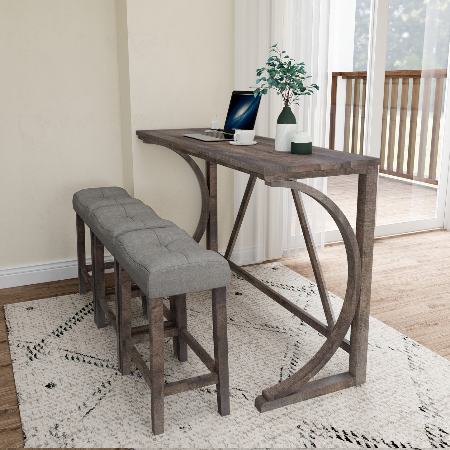 Bar Table Set with Power Outlet, Bar Table and Chairs Set, 4 Piece Dining Table Set, Industrial Breakfast Table Set, for Living Room, Dining Room, Game Room