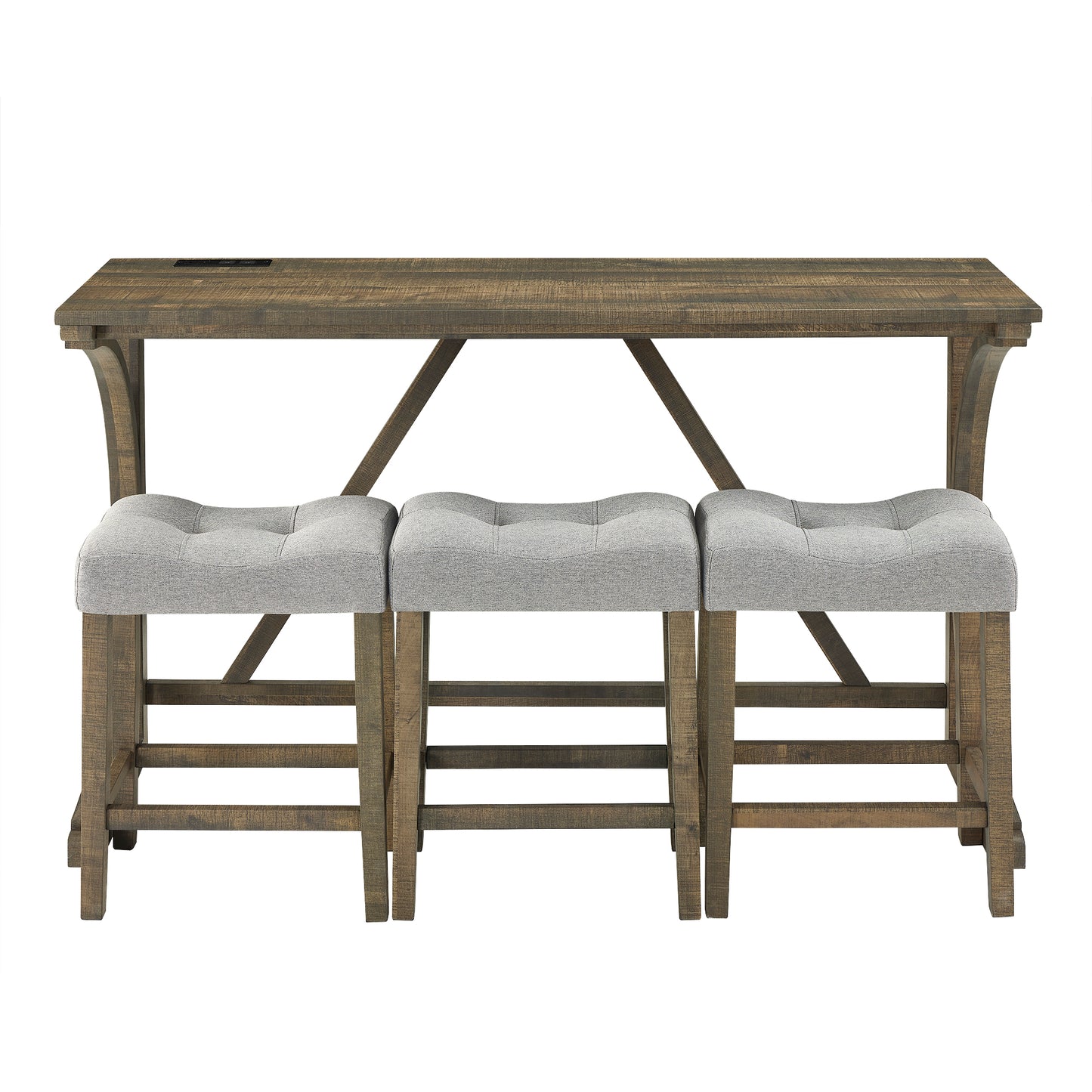 Bar Table Set with Power Outlet, Bar Table and Chairs Set, 4 Piece Dining Table Set, Industrial Breakfast Table Set, for Living Room, Dining Room, Game Room