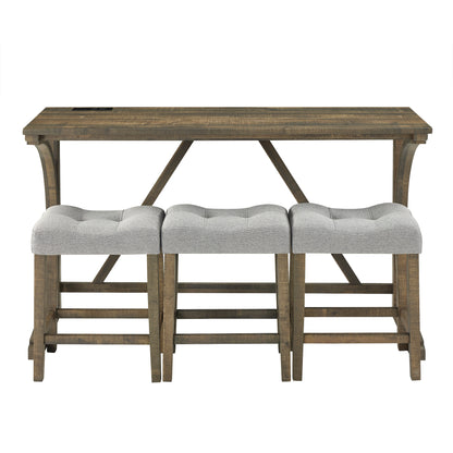 Bar Table Set with Power Outlet, Bar Table and Chairs Set, 4 Piece Dining Table Set, Industrial Breakfast Table Set, for Living Room, Dining Room, Game Room