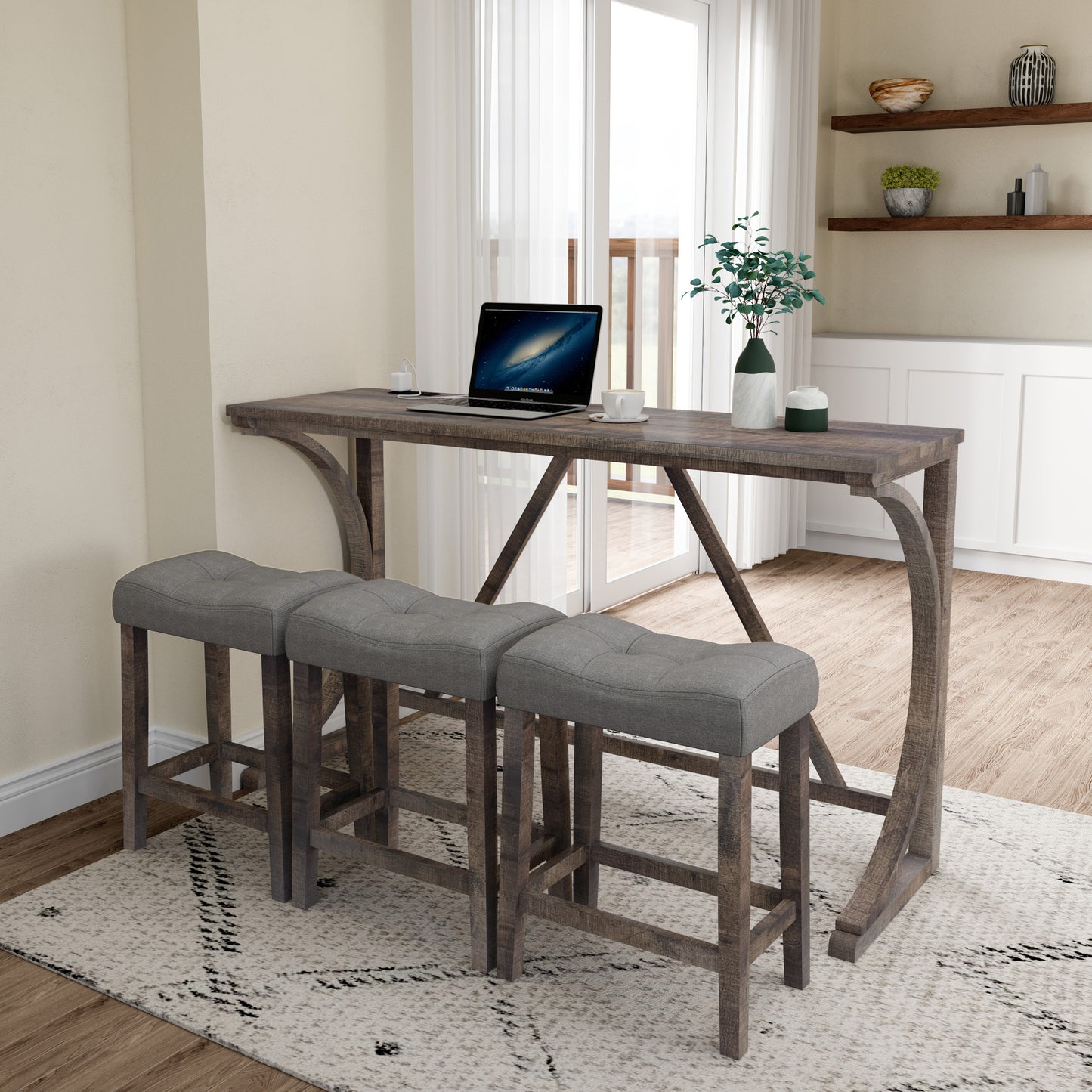 Bar Table Set with Power Outlet, Bar Table and Chairs Set, 4 Piece Dining Table Set, Industrial Breakfast Table Set, for Living Room, Dining Room, Game Room