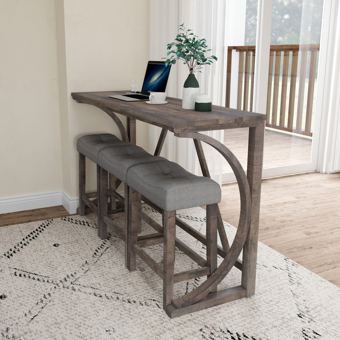 Bar Table Set with Power Outlet, Bar Table and Chairs Set, 4 Piece Dining Table Set, Industrial Breakfast Table Set, for Living Room, Dining Room, Game Room