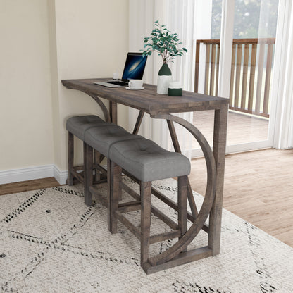 Bar Table Set with Power Outlet, Bar Table and Chairs Set, 4 Piece Dining Table Set, Industrial Breakfast Table Set, for Living Room, Dining Room, Game Room