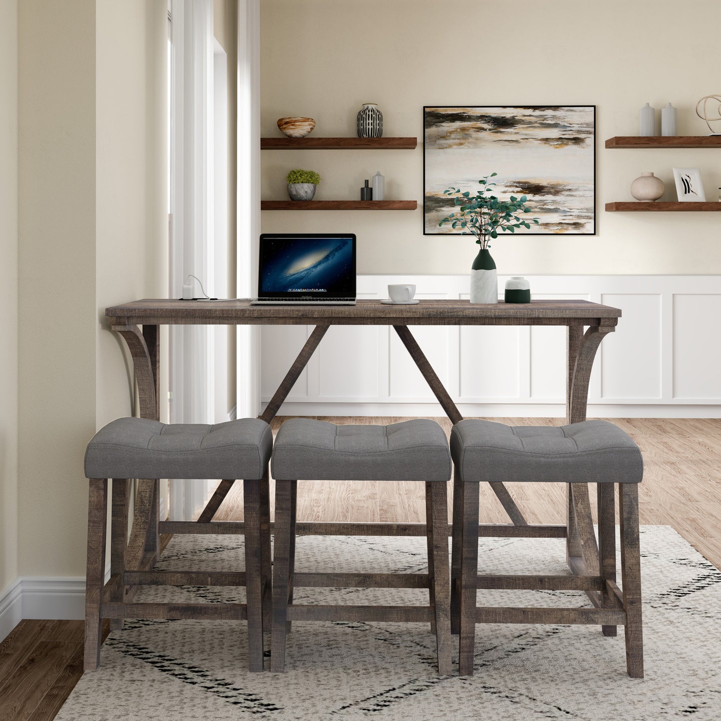 Bar Table Set with Power Outlet, Bar Table and Chairs Set, 4 Piece Dining Table Set, Industrial Breakfast Table Set, for Living Room, Dining Room, Game Room