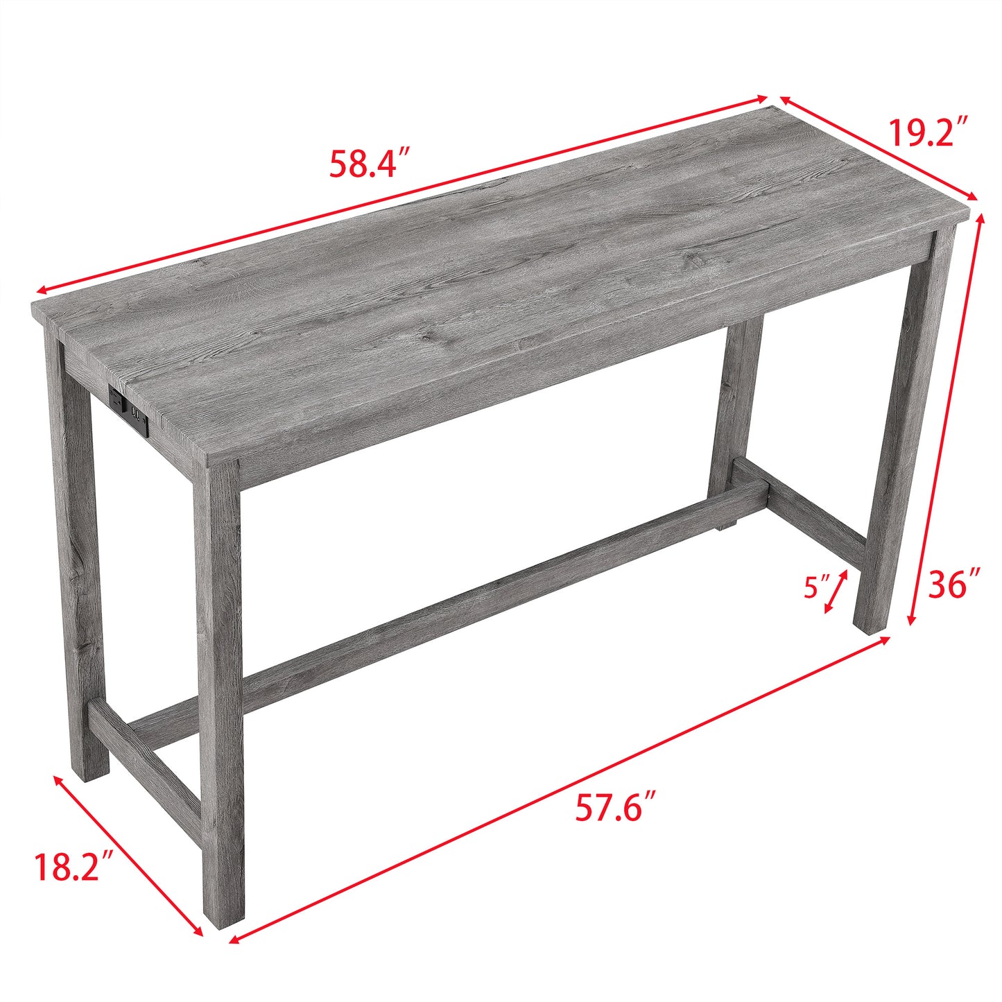 Bar Table Set with Power Outlet, Bar Table and Chairs Set, 4 Piece Dining Table Set, Industrial Breakfast Table Set, for Living Room, Dining Room, Game Room