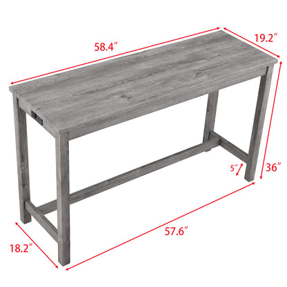 Bar Table Set with Power Outlet, Bar Table and Chairs Set, 4 Piece Dining Table Set, Industrial Breakfast Table Set, for Living Room, Dining Room, Game Room