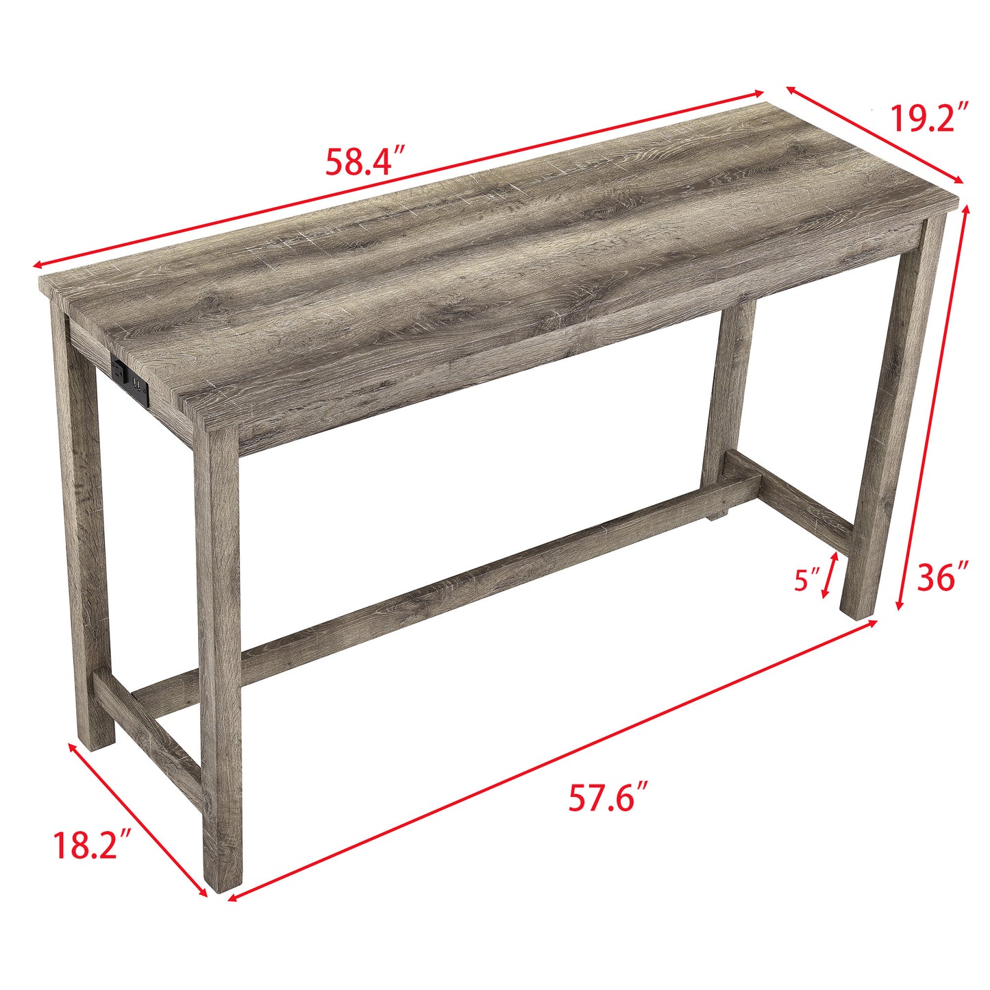 Bar Table Set with Power Outlet, Bar Table and Chairs Set, 4 Piece Dining Table Set, Industrial Breakfast Table Set, for Living Room, Dining Room, Game Room,