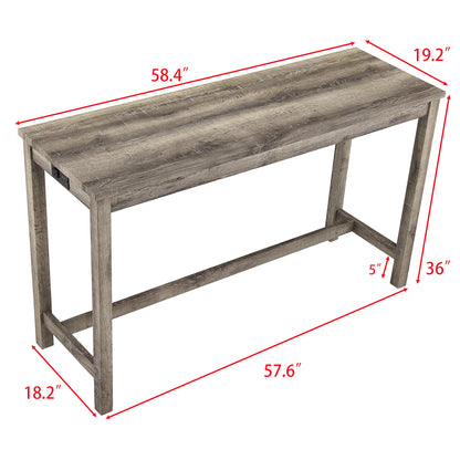 Bar Table Set with Power Outlet, Bar Table and Chairs Set, 4 Piece Dining Table Set, Industrial Breakfast Table Set, for Living Room, Dining Room, Game Room,
