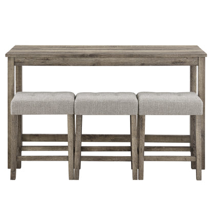 Bar Table Set with Power Outlet, Bar Table and Chairs Set, 4 Piece Dining Table Set, Industrial Breakfast Table Set, for Living Room, Dining Room, Game Room,