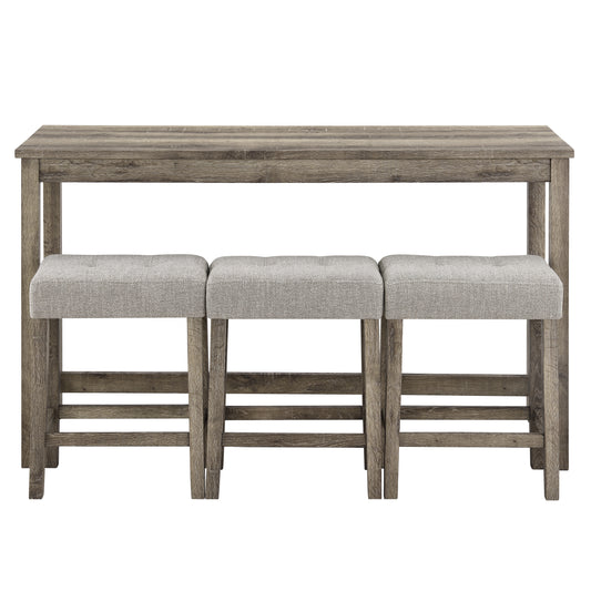 Bar Table Set with Power Outlet, Bar Table and Chairs Set, 4 Piece Dining Table Set, Industrial Breakfast Table Set, for Living Room, Dining Room, Game Room,