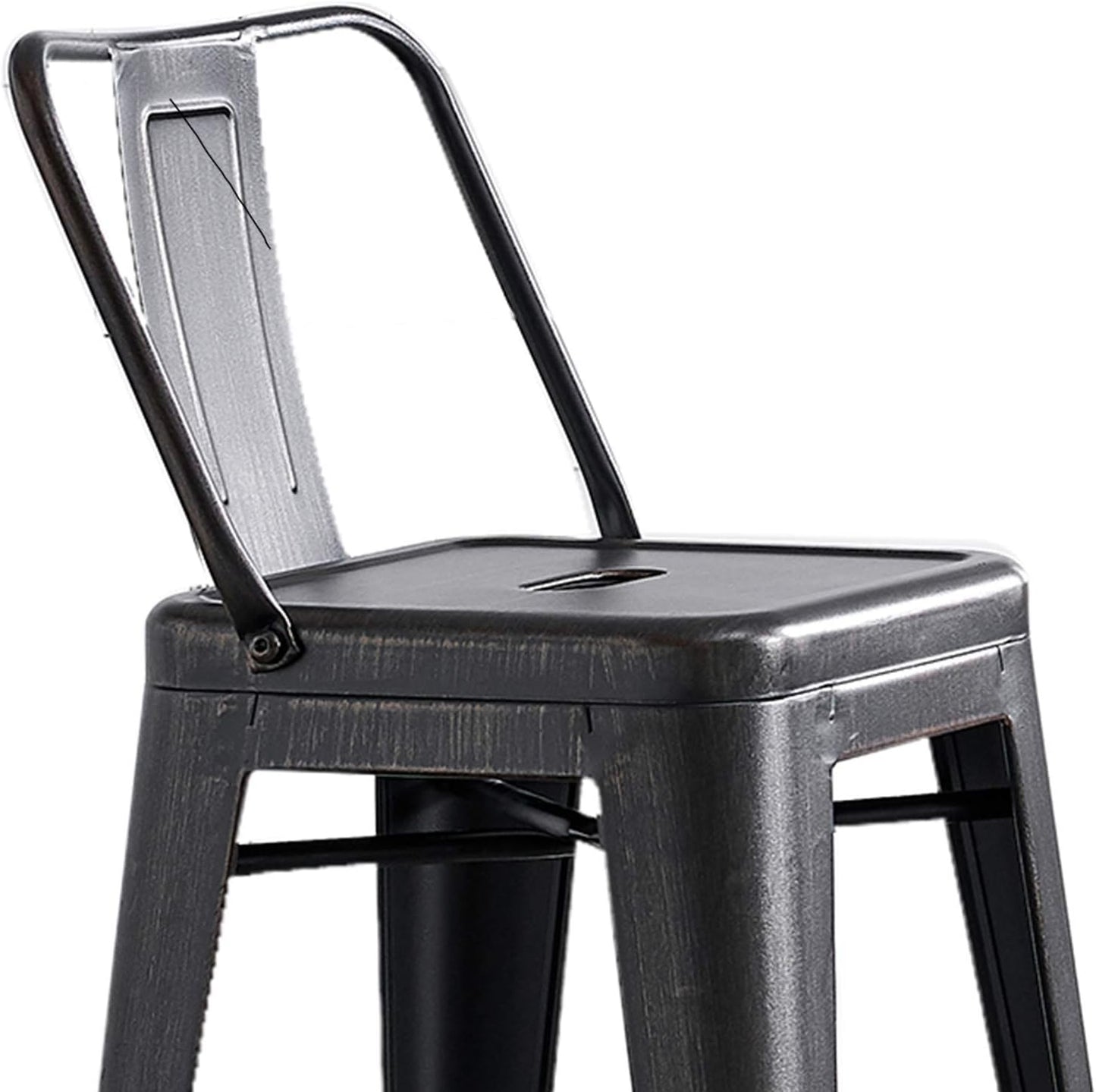 Modern Light Weight Industrial Contemporary Rustic Vintage Costal Metal Barstools with Bucket Back and 4 Leg Design, (Set of 2) (24" Seat, Distressed Black)