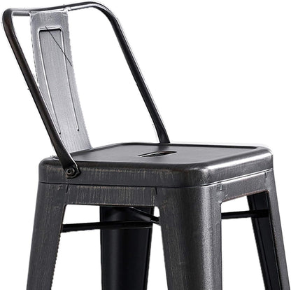 Modern Light Weight Industrial Contemporary Rustic Vintage Costal Metal Barstools with Bucket Back and 4 Leg Design, (Set of 2) (24" Seat, Distressed Black)
