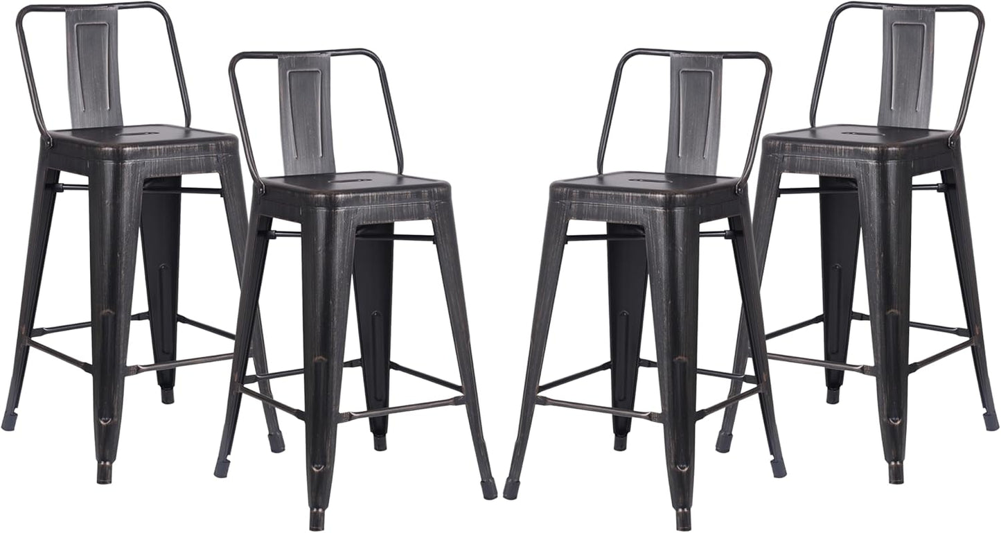 24" Sanded Matte Black Industrial Contemporary Rustic Metal Barstools with Bucket Back, Set of 4