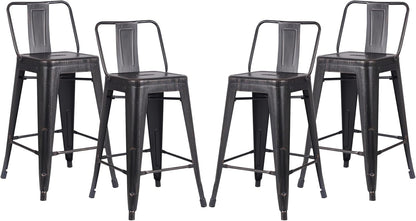 24" Sanded Matte Black Industrial Contemporary Rustic Metal Barstools with Bucket Back, Set of 4