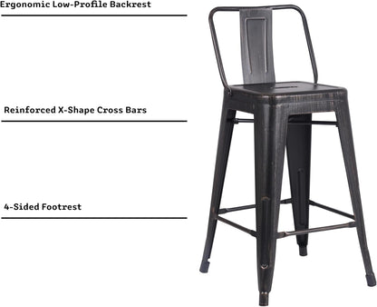 24" Sanded Matte Black Industrial Contemporary Rustic Metal Barstools with Bucket Back, Set of 4