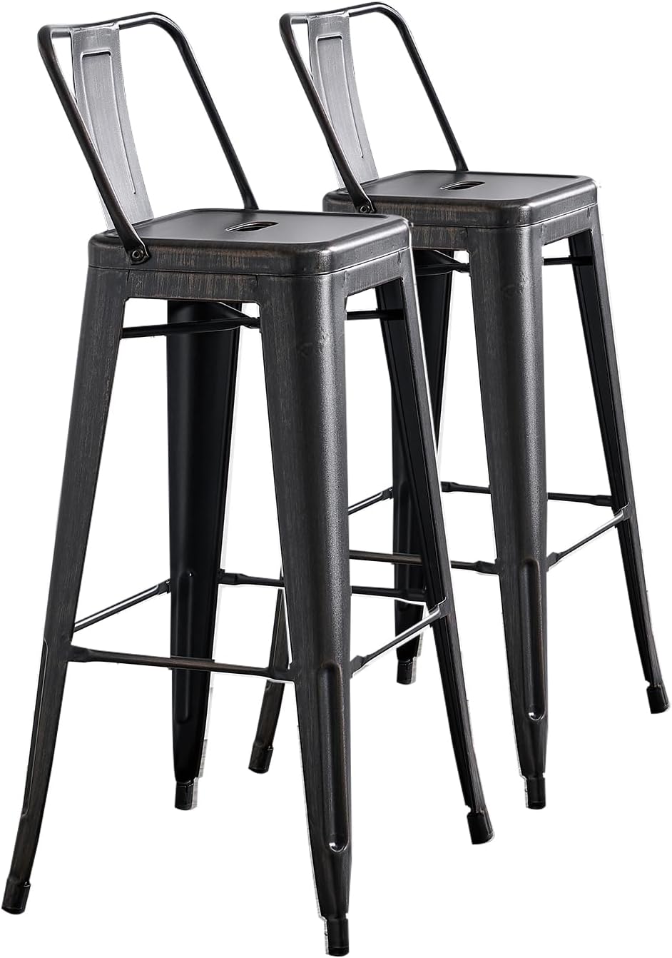 Modern Light Weight Industrial Contemporary Rustic Vintage Costal Metal Barstools with Bucket Back and 4 Leg Design, Seat Bar Stools (Set of 2) (30" Seat, Distressed Black)