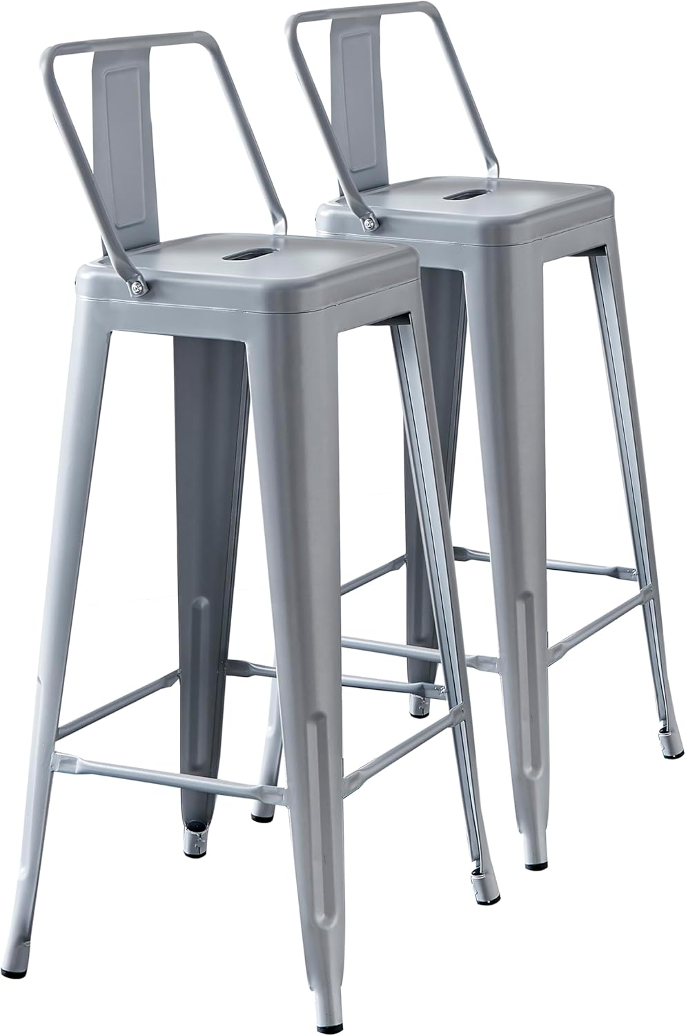 Modern Light Weight Industrial Contemporary Rustic Vintage Costal Metal Barstools with Bucket Back and 4 Leg Design, Seat Bar Stools (Set of 2) (30" Seat, Distressed White)