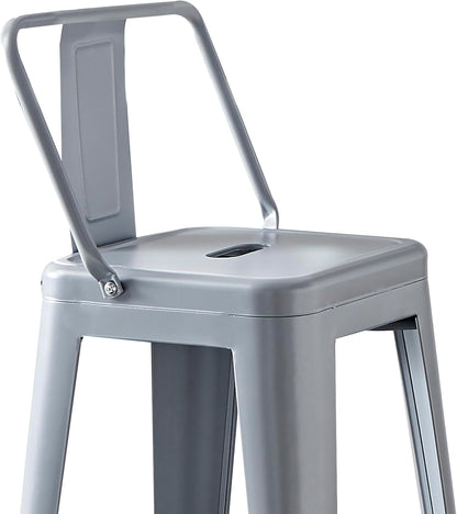 Modern Light Weight Industrial Contemporary Rustic Vintage Costal Metal Barstools with Bucket Back and 4 Leg Design, Seat Bar Stools (Set of 2) (30" Seat, Distressed White)