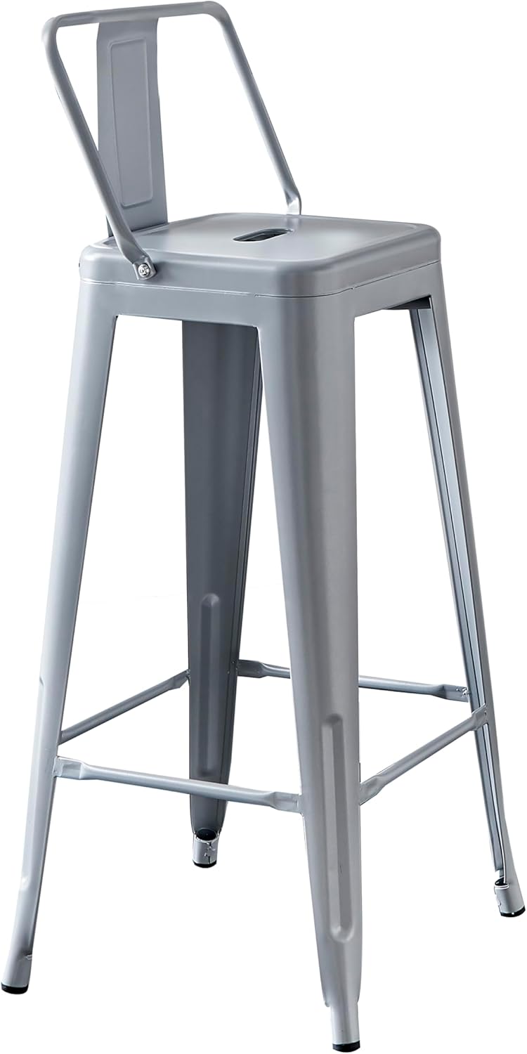 Modern Light Weight Industrial Contemporary Rustic Vintage Costal Metal Barstools with Bucket Back and 4 Leg Design, Seat Bar Stools (Set of 2) (30" Seat, Distressed White)