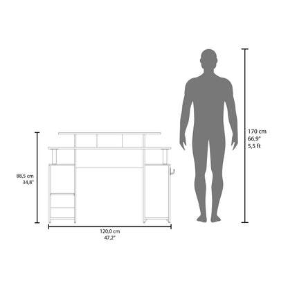 Gaming Desk, 1 Door, 6 Shelves, Black Wengue / Blue Edge