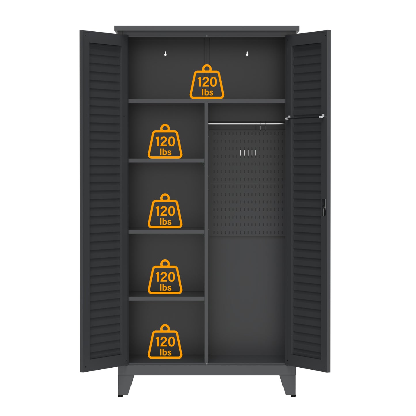 73'' Tall Metal Tool Storage Cabinet, with Ample Storage Space for Garage,Warehouse,Garden,Office, Living Room,Bathroom,Utility Room ( Slate )