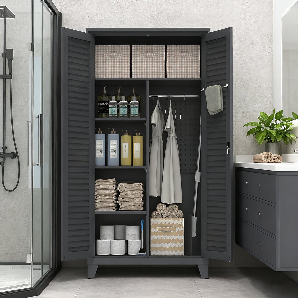 73'' Tall Metal Tool Storage Cabinet, with Ample Storage Space for Garage,Warehouse,Garden,Office, Living Room,Bathroom,Utility Room ( Slate )