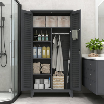 73'' Tall Metal Tool Storage Cabinet, with Ample Storage Space for Garage,Warehouse,Garden,Office, Living Room,Bathroom,Utility Room ( Slate )