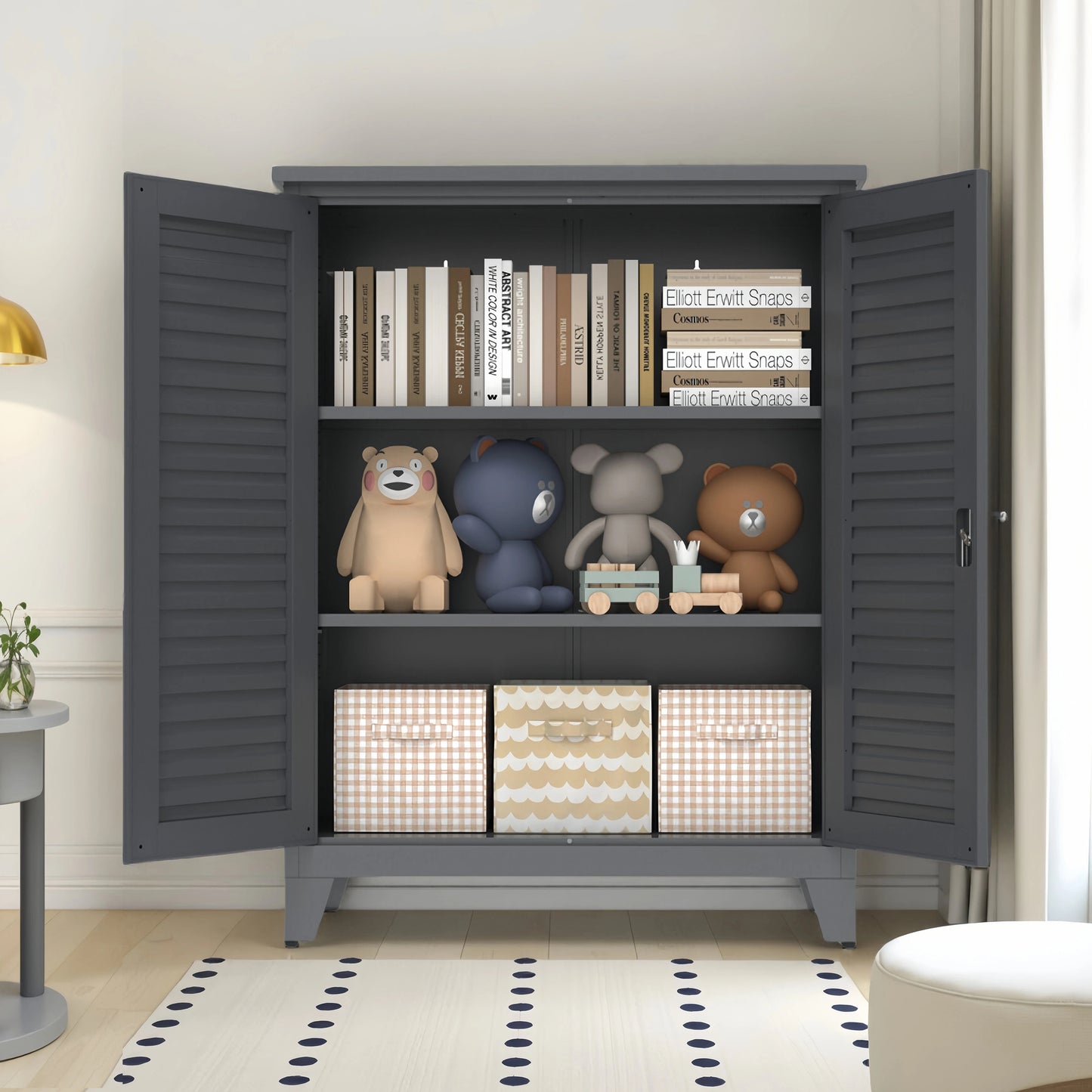 47'' Tall Metal Tool Storage Cabinet, with Ample Storage Space for Garage,Warehouse,Garden,Office, Living Room,Bathroom,Utility Room ( Slate )