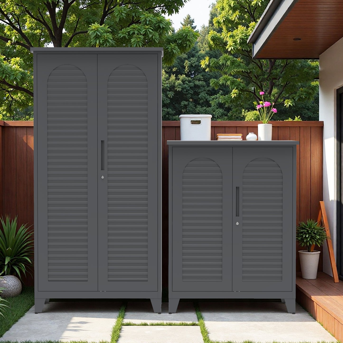 47'' Tall Metal Tool Storage Cabinet, with Ample Storage Space for Garage,Warehouse,Garden,Office, Living Room,Bathroom,Utility Room ( Slate )