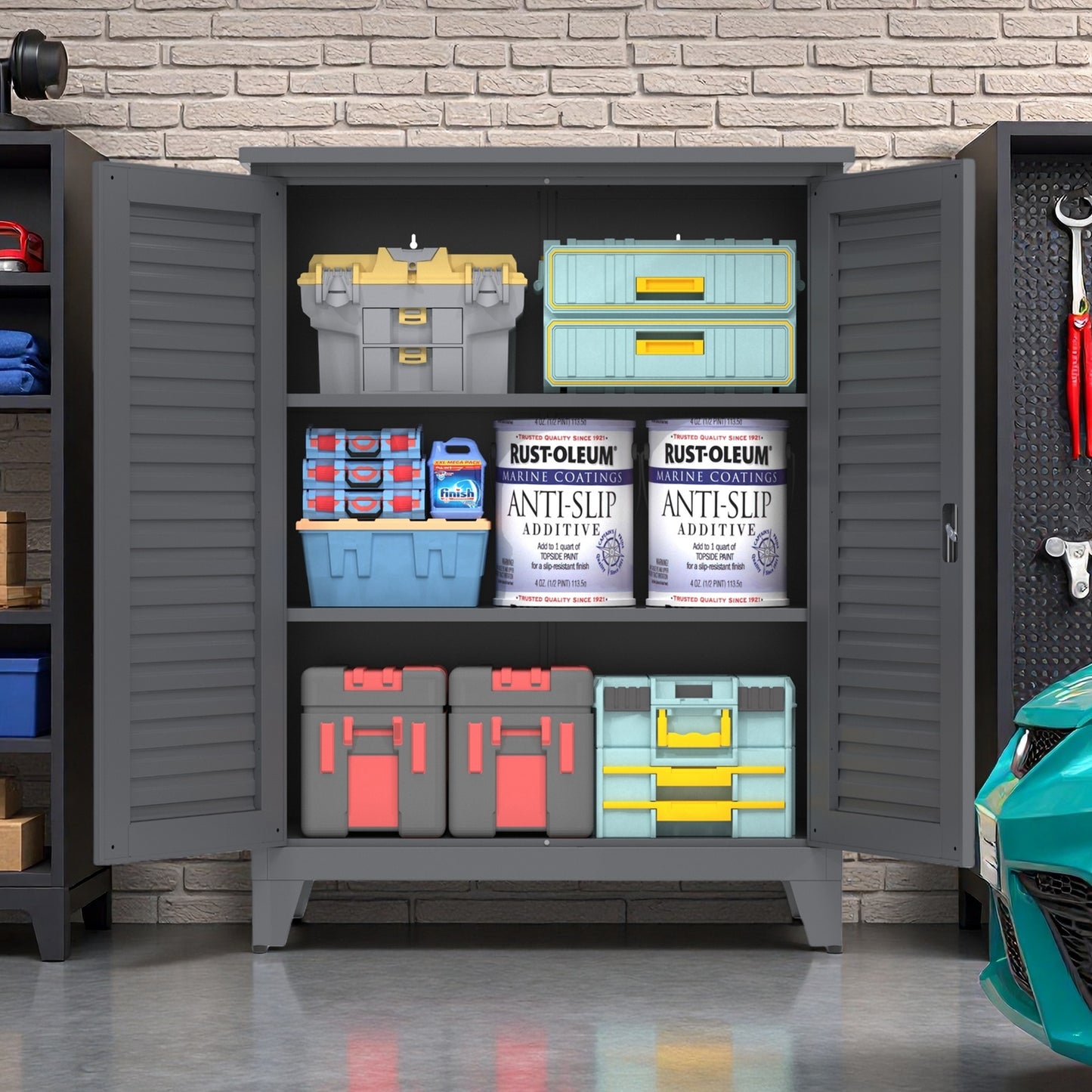 47'' Tall Metal Tool Storage Cabinet, with Ample Storage Space for Garage,Warehouse,Garden,Office, Living Room,Bathroom,Utility Room ( Slate )