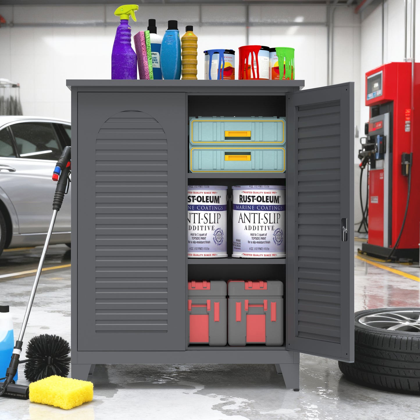 47'' Tall Metal Tool Storage Cabinet, with Ample Storage Space for Garage,Warehouse,Garden,Office, Living Room,Bathroom,Utility Room ( Slate )