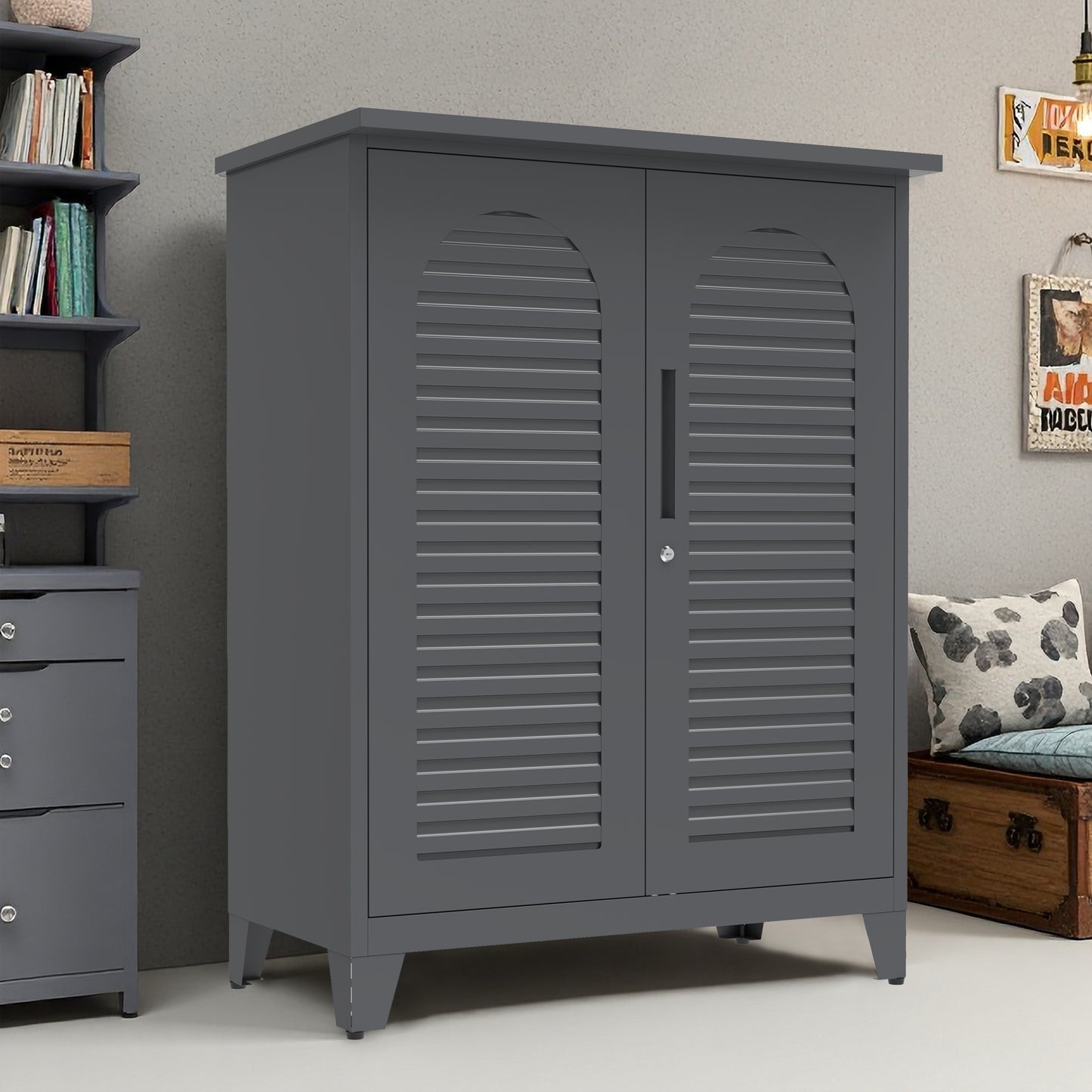 47'' Tall Metal Tool Storage Cabinet, with Ample Storage Space for Garage,Warehouse,Garden,Office, Living Room,Bathroom,Utility Room ( Slate )