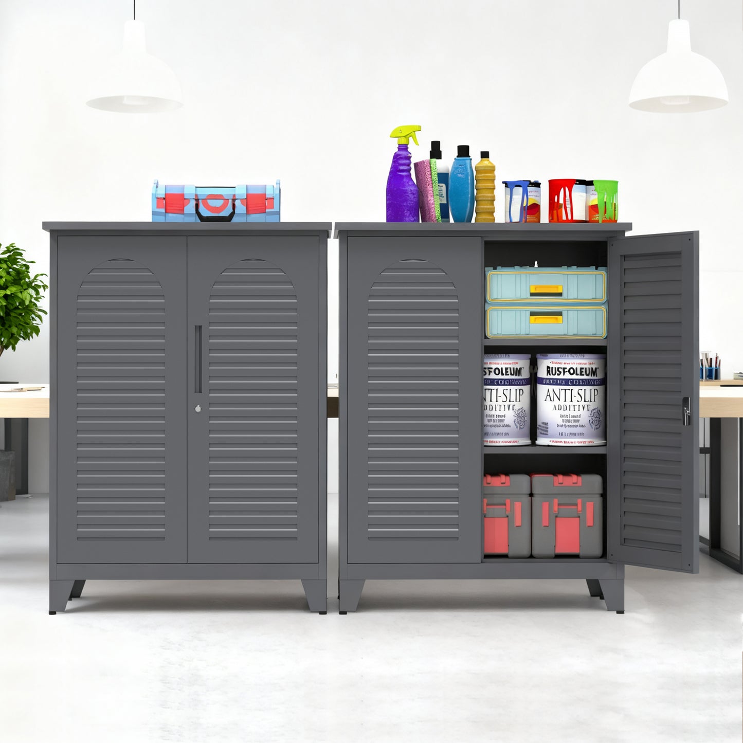 47'' Tall Metal Tool Storage Cabinet, with Ample Storage Space for Garage,Warehouse,Garden,Office, Living Room,Bathroom,Utility Room ( Slate )