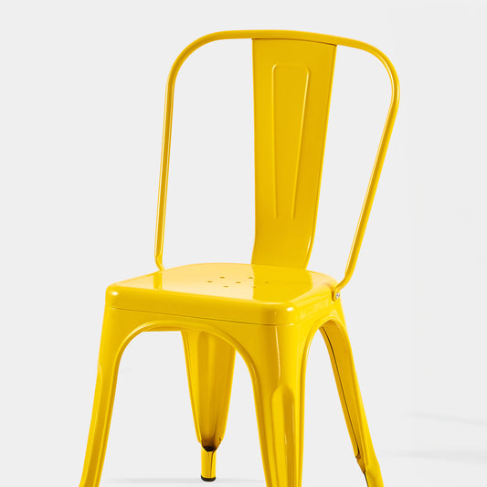 Set of 2 High Gloss Yellow Industrial Metal Dining Chairs 18 Inch Seat Height Stackable Indoor Outdoor, Lightweight Easy-Clean Surface, Easy Assembly, Durable Modern Design, For Kitchen Cafe Bar