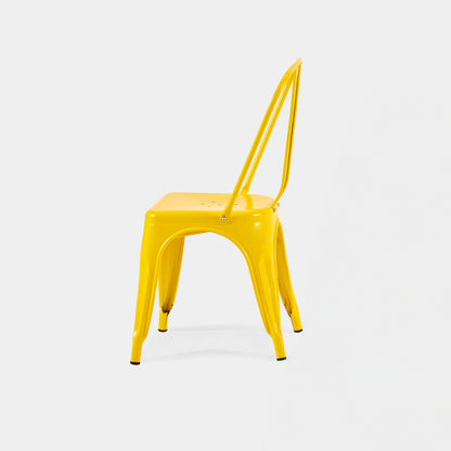 Set of 2 High Gloss Yellow Industrial Metal Dining Chairs 18 Inch Seat Height Stackable Indoor Outdoor, Lightweight Easy-Clean Surface, Easy Assembly, Durable Modern Design, For Kitchen Cafe Bar