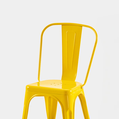 Set of 2 High Gloss Yellow Industrial Metal Dining Chairs 18 Inch Seat Height Stackable Indoor Outdoor, Lightweight Easy-Clean Surface, Easy Assembly, Durable Modern Design, For Kitchen Cafe Bar