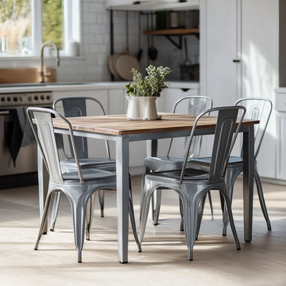 Set of 4 High Gloss Silver Industrial Metal Dining Chairs 18 Inch Seat Height Stackable Indoor Outdoor, Lightweight Easy-Clean Surface, Easy Assembly, Durable Modern Design, For Kitchen Cafe Bar