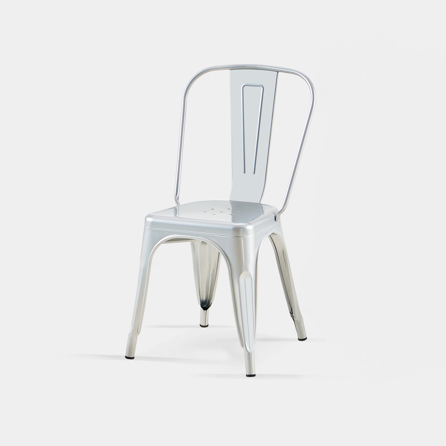 Set of 4 High Gloss Silver Industrial Metal Dining Chairs 18 Inch Seat Height Stackable Indoor Outdoor, Lightweight Easy-Clean Surface, Easy Assembly, Durable Modern Design, For Kitchen Cafe Bar