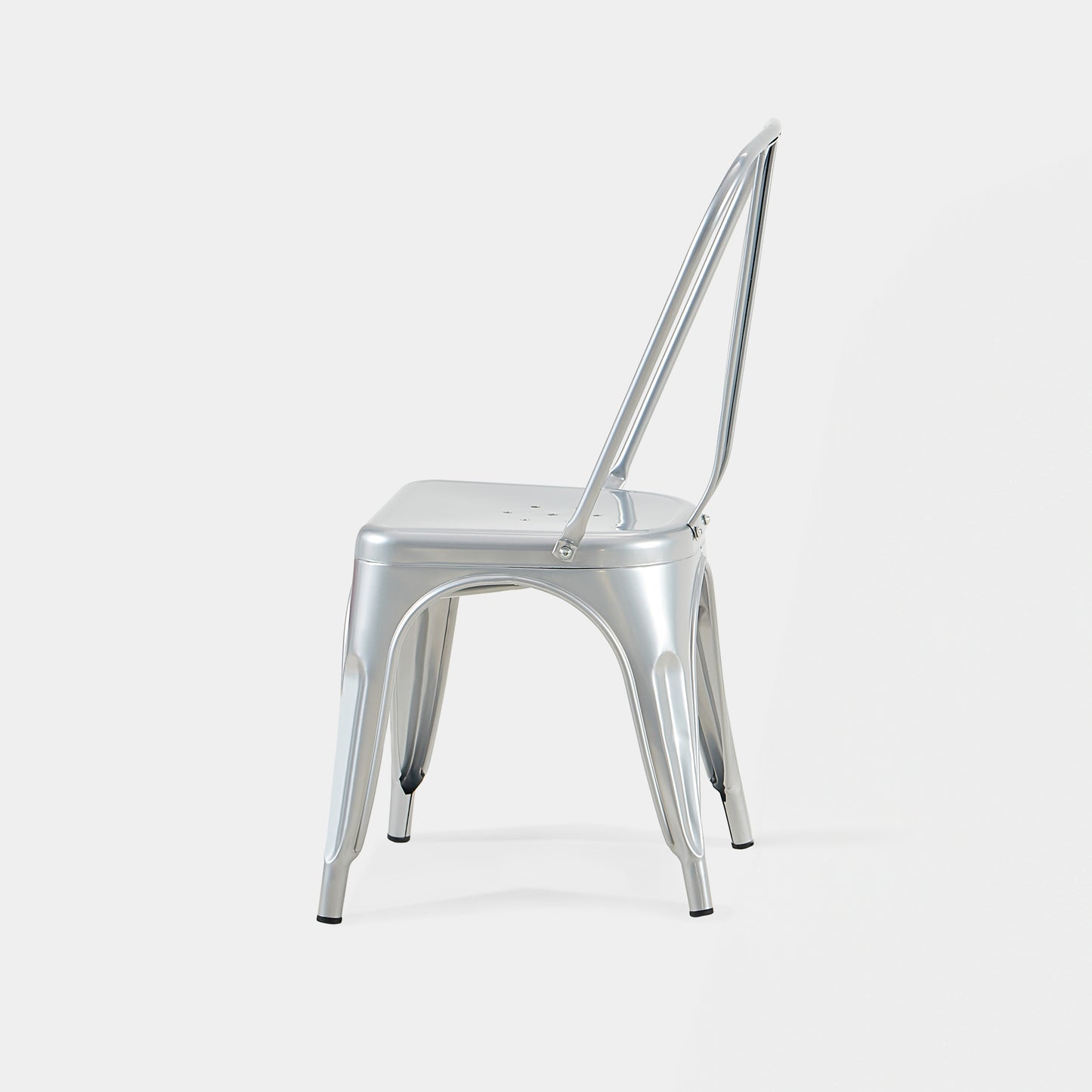 Set of 4 High Gloss Silver Industrial Metal Dining Chairs 18 Inch Seat Height Stackable Indoor Outdoor, Lightweight Easy-Clean Surface, Easy Assembly, Durable Modern Design, For Kitchen Cafe Bar