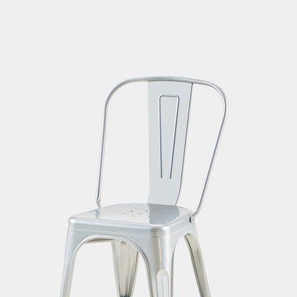 Set of 4 High Gloss Silver Industrial Metal Dining Chairs 18 Inch Seat Height Stackable Indoor Outdoor, Lightweight Easy-Clean Surface, Easy Assembly, Durable Modern Design, For Kitchen Cafe Bar