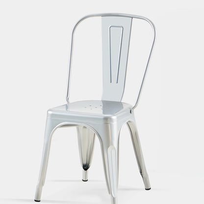 Set of 2 High Gloss Silver Industrial Metal Dining Chairs 18 Inch Seat Height Stackable Indoor Outdoor, Lightweight Easy-Clean Surface, Easy Assembly, Durable Modern Design, For Kitchen Cafe Bar