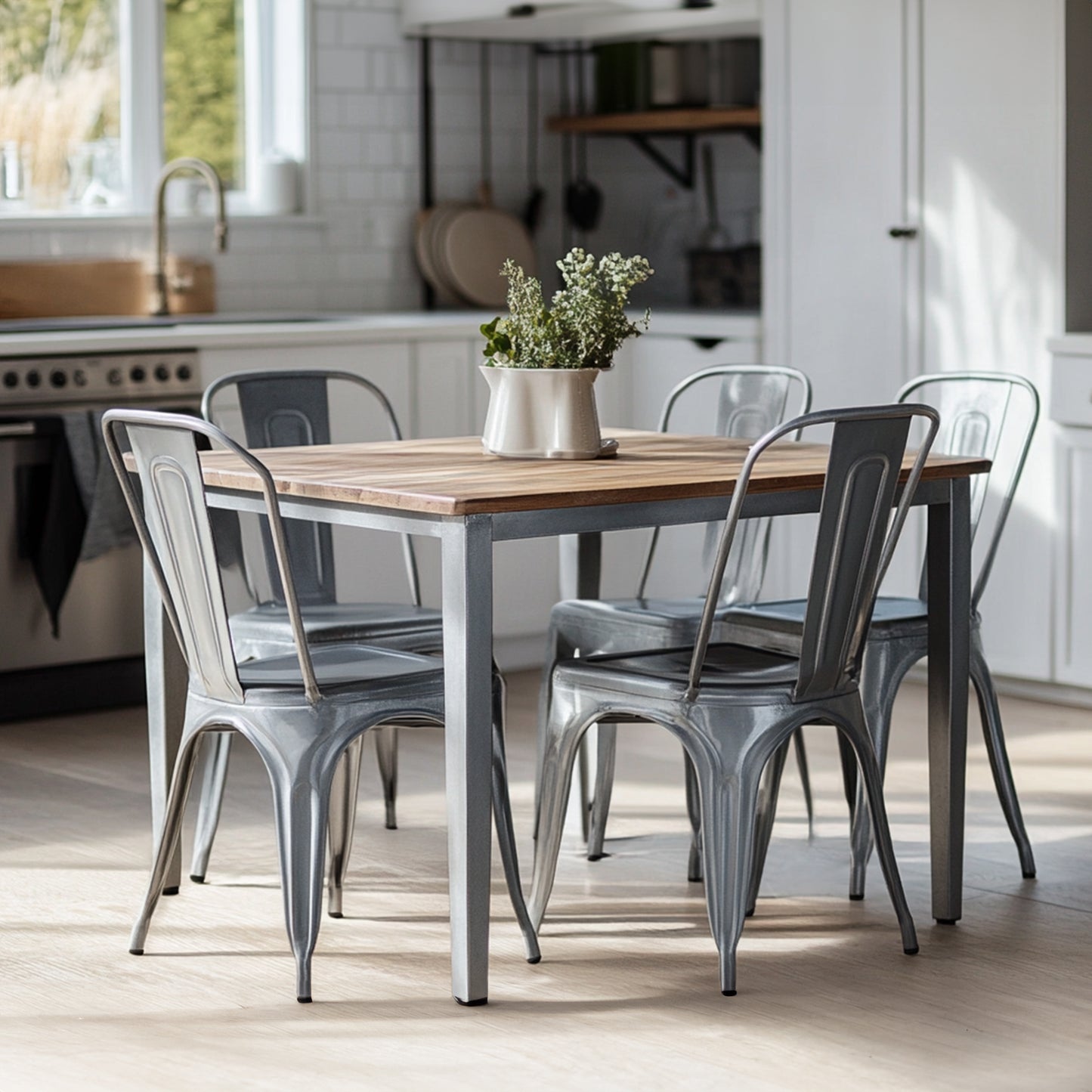 Set of 2 High Gloss Silver Industrial Metal Dining Chairs 18 Inch Seat Height Stackable Indoor Outdoor, Lightweight Easy-Clean Surface, Easy Assembly, Durable Modern Design, For Kitchen Cafe Bar