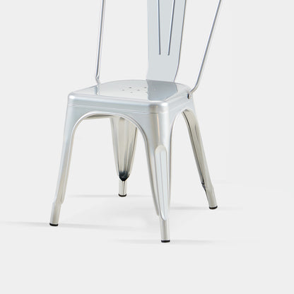 Set of 2 High Gloss Silver Industrial Metal Dining Chairs 18 Inch Seat Height Stackable Indoor Outdoor, Lightweight Easy-Clean Surface, Easy Assembly, Durable Modern Design, For Kitchen Cafe Bar